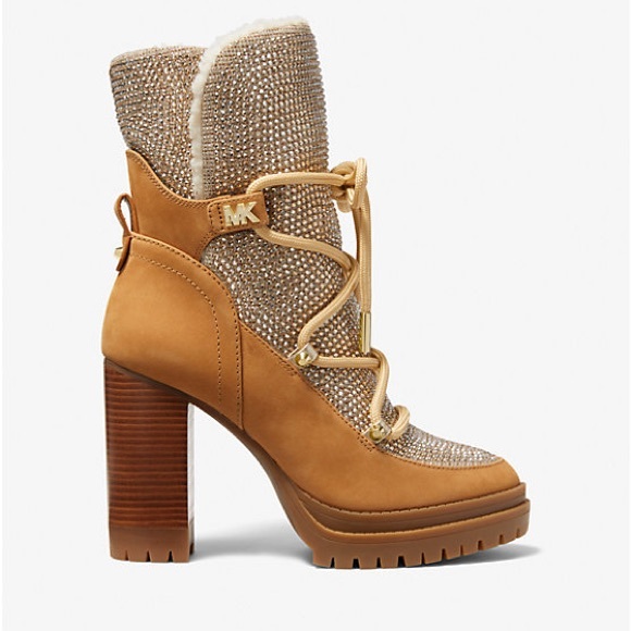 Michael Kors | Culver Embellished Nubuck and Glitter Chain Mesh Lace-Up Boot 🥾11 - Picture 2 of 14